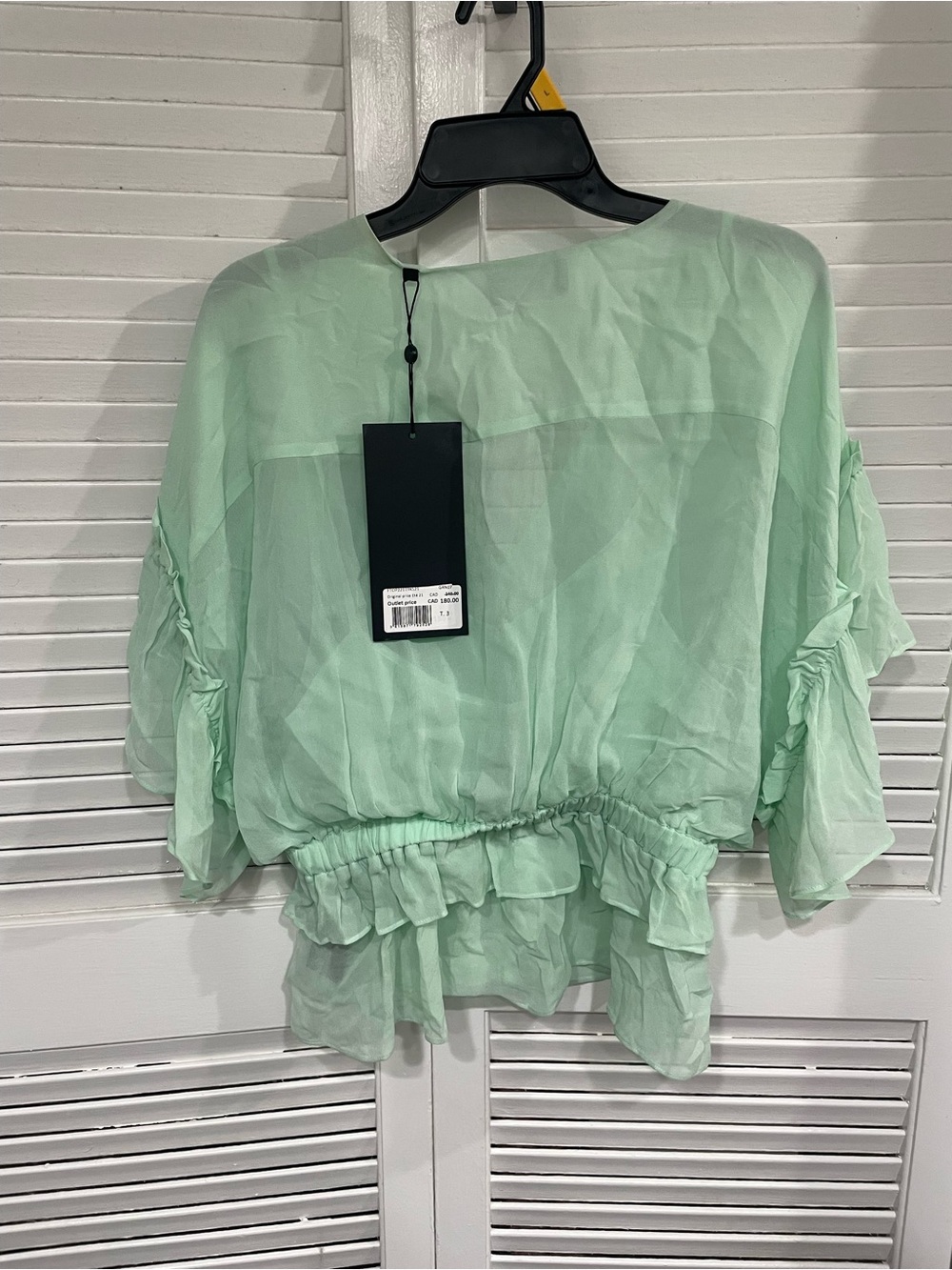 The Kooples Sheer Ruffle V-Neck Blouse in Mint Green size 3(fr large) - Picture 3 of 10